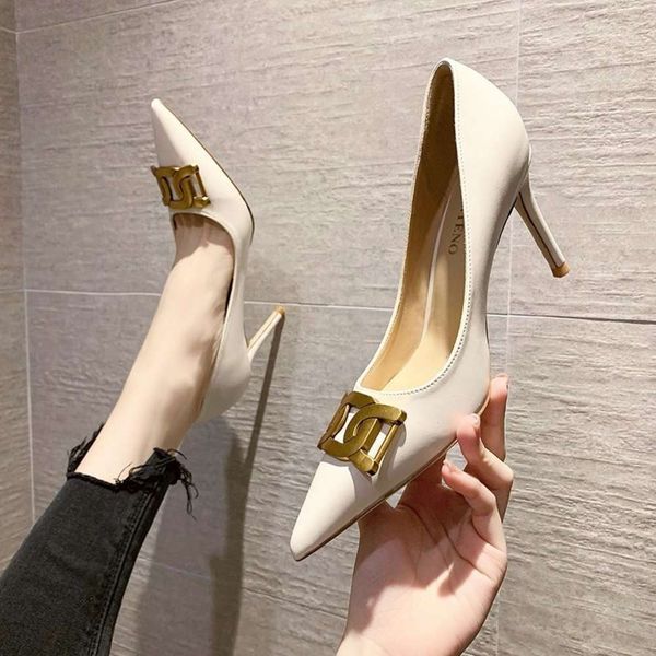 pointed high-heeled single sho women's spring fashion metal buckle thin heel shallow mouth profsional work, Black
pointed high-heeled single sho women's spring fashion metal buckle thin heel shallow mouth profsional work, Black