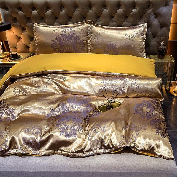 bedding sets luxury jacquard soft satin silky down cover pillowcase set with zipper seal, rich gold, medium size double bed
bedding sets luxury jacquard soft satin silky down cover pillowcase set with zipper seal, rich gold, medium size double bed