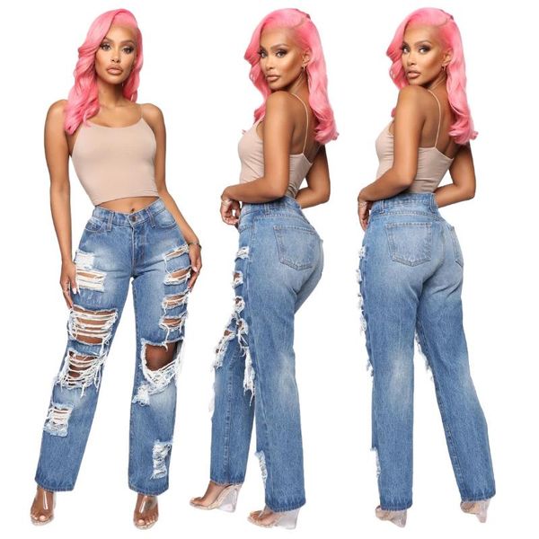 women's jeans european and american fashion personality ripped holes non-elastic punk style mom straight-leg pants, Blue
women's jeans european and american fashion personality ripped holes non-elastic punk style mom straight-leg pants, Blue
