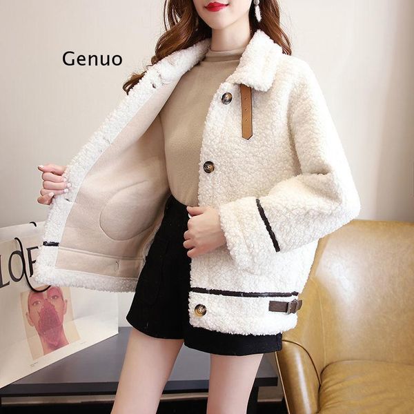 women's fur & faux thick soft fleece jacket wool women pocket buttons overcoat double leather buckle lapel windproof teddy plush coat, Black
women's fur & faux thick soft fleece jacket wool women pocket buttons overcoat double leather buckle lapel windproof teddy plush coat, Black