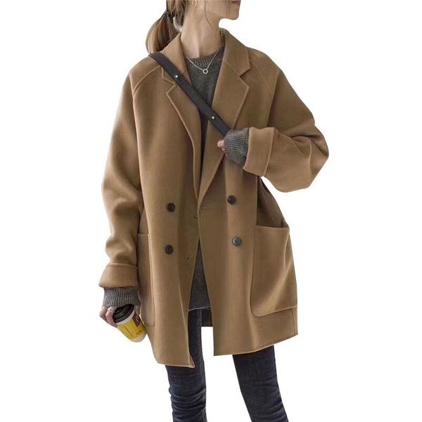 women's wool & blends woolen coat women 2021 autumn winter length jacket medium thick warm double breasted preppy style korean outerwea, Black
women's wool & blends woolen coat women 2021 autumn winter length jacket medium thick warm double breasted preppy style korean outerwea, Black