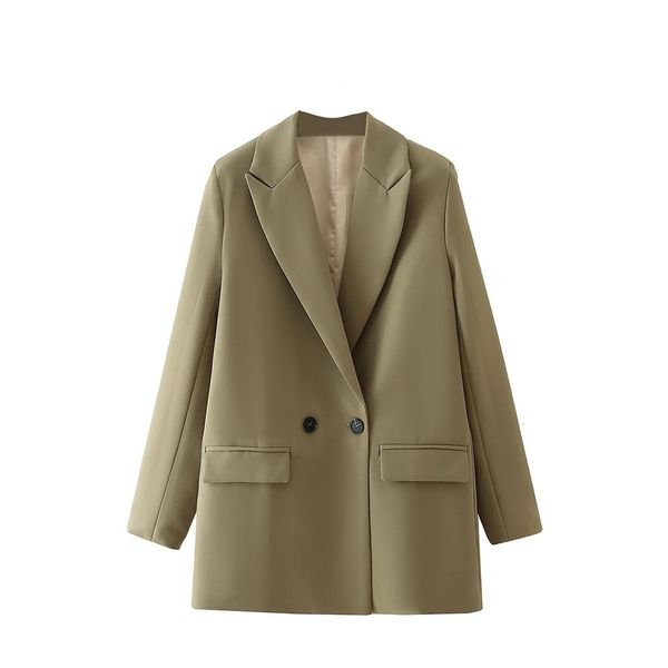 autumn women's green double breasted suit coat, Black;brown