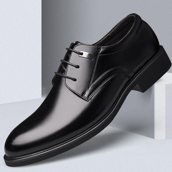 dress shoes large size men's inner increase formal business leather wedding spring, Black