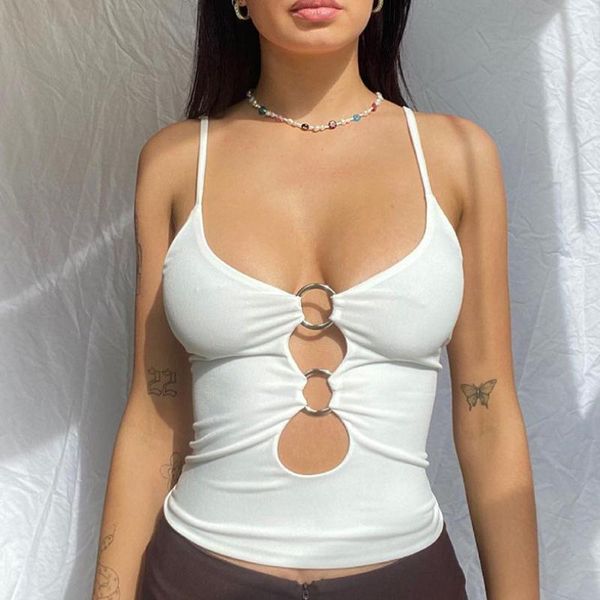 women's tanks & camis hollow metal ring summer clothing solid color deep v-neck elastic vest slim sleeveless t shirt camisole, White
women's tanks & camis hollow metal ring summer clothing solid color deep v-neck elastic vest slim sleeveless t shirt camisole, White