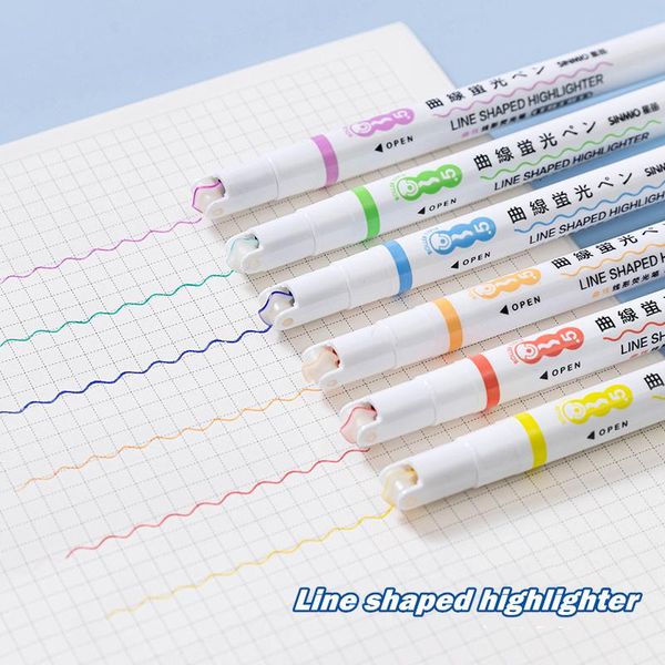 highlighters 3/6pcs wave line highlighter pen key marker multi color roller tip liner creative pens stationery school office supplies f6253, Black;red
highlighters 3/6pcs wave line highlighter pen key marker multi color roller tip liner creative pens stationery school office supplies f6253, Black;red