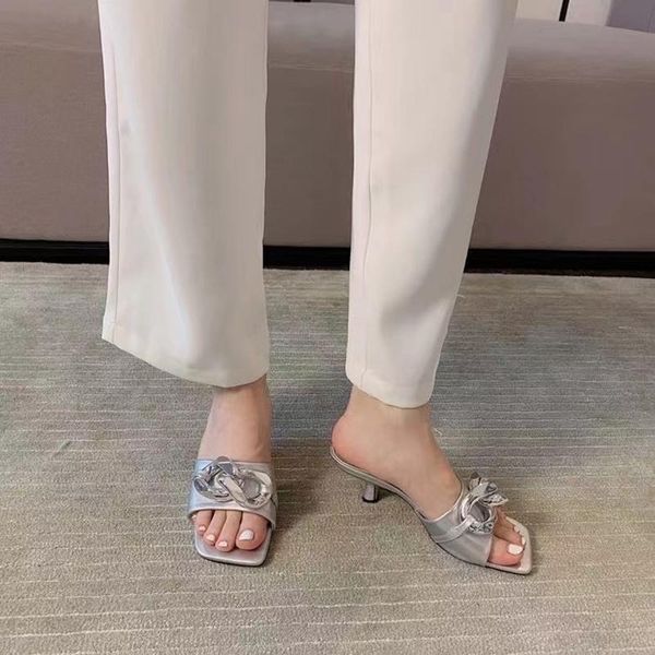slippers open toe women metal chain thin high heels solid color ladies pumps casual slides slip on summer party dress shoes 39, Black
slippers open toe women metal chain thin high heels solid color ladies pumps casual slides slip on summer party dress shoes 39, Black
