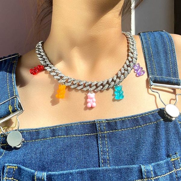 link, chain 2021 cuban link rainbow gummy bear necklaces for women silver color bling rhinestone choker necklace sweet jewelry gifts, Black
link, chain 2021 cuban link rainbow gummy bear necklaces for women silver color bling rhinestone choker necklace sweet jewelry gifts, Black