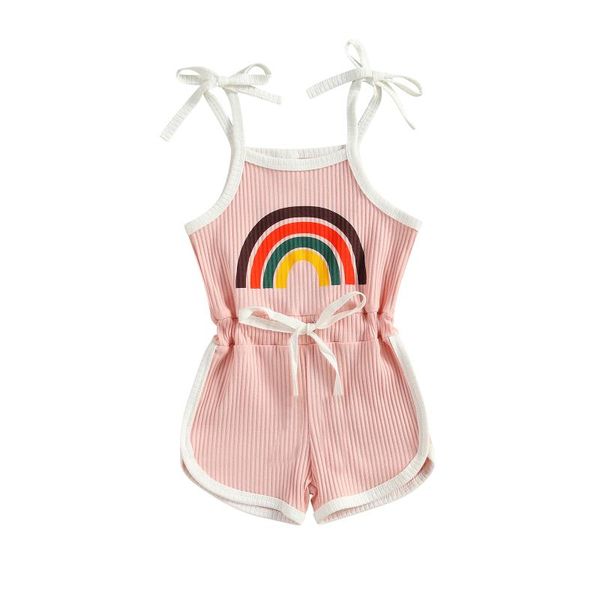 clothing sets summer kids girls sleeveless playsuit rainbow printed pattern off-shoulder suspender onepiece romper clothes, White
clothing sets summer kids girls sleeveless playsuit rainbow printed pattern off-shoulder suspender onepiece romper clothes, White