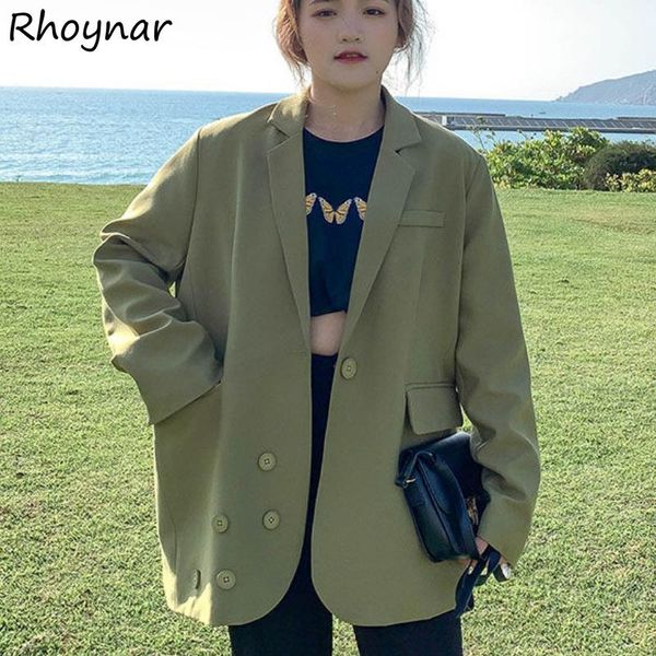women's suits & blazers women autumn fashion casual button elegant notched green long sleeve street outerwear all-match baggy cozy clot, White;black