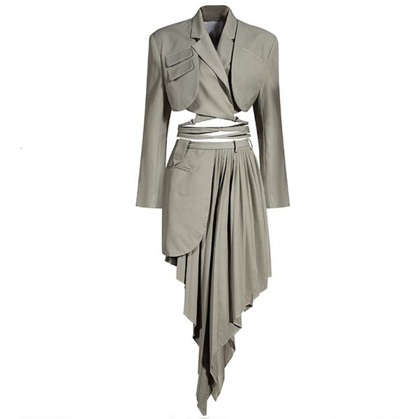 two piece dress set women crop blazer jacket+asymmetrical high waist pleated skirt street kjn5, White
two piece dress set women crop blazer jacket+asymmetrical high waist pleated skirt street kjn5, White