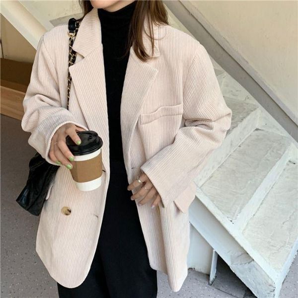 women's suits & blazers 2021 retro thick corduroy long sleeve vintage office lady casual women outerwear loose jacket coats, White;black
women's suits & blazers 2021 retro thick corduroy long sleeve vintage office lady casual women outerwear loose jacket coats, White;black