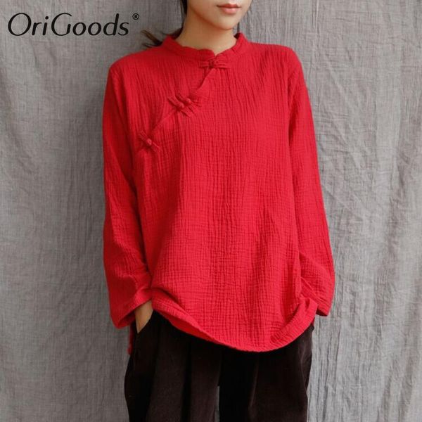 women's blouses & shirts origoods women long sleeve blouse shirt chinese style cotton and linen solid red white vintage c004
women's blouses & shirts origoods women long sleeve blouse shirt chinese style cotton and linen solid red white vintage c004