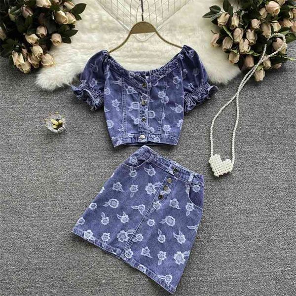 women's fashion retro denim summer sweet v neck short sleeve print + high-waisted skirt two-piece sets s712 210527, White
women's fashion retro denim summer sweet v neck short sleeve print + high-waisted skirt two-piece sets s712 210527, White
