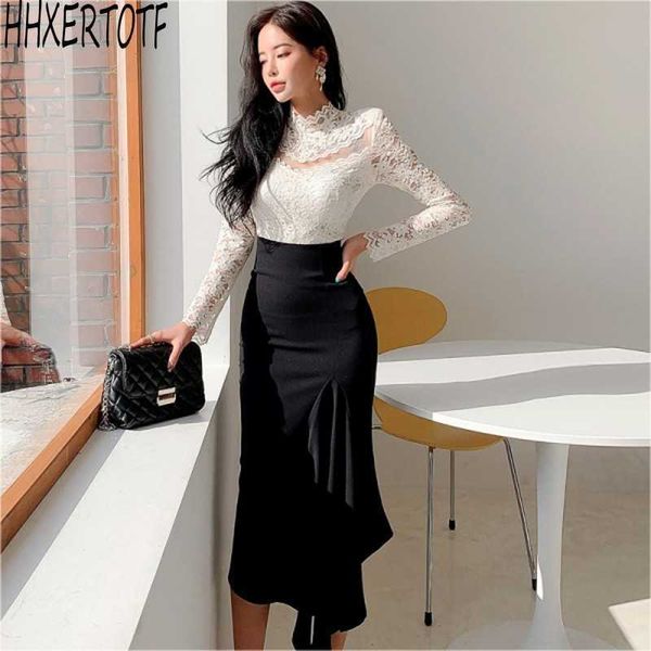 spring autumn fashion elegant women's stitching lace + high waist hip skirt suit sets 210531, White
spring autumn fashion elegant women's stitching lace + high waist hip skirt suit sets 210531, White