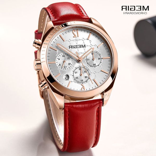 megir women's leisure quartz watches 24 hours leather strap waterproof chronograph wristwatch lady relogios femininos 2115 red, Slivery;brown
megir women's leisure quartz watches 24 hours leather strap waterproof chronograph wristwatch lady relogios femininos 2115 red, Slivery;brown
