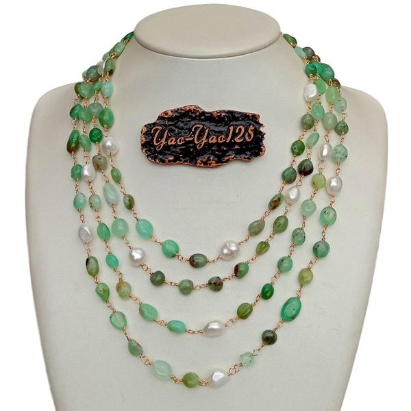 yygem 4 strands natural green chrysoprase orm cultured white baroque pearl wrap necklace 19" for women, Silver
yygem 4 strands natural green chrysoprase orm cultured white baroque pearl wrap necklace 19" for women, Silver