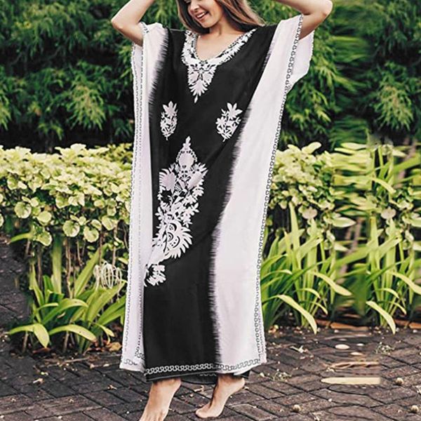 women's swimwear 2021 casual vacation beach dress women summer loose v neck dolman sleeve print bathing suit cover up, White;black
women's swimwear 2021 casual vacation beach dress women summer loose v neck dolman sleeve print bathing suit cover up, White;black