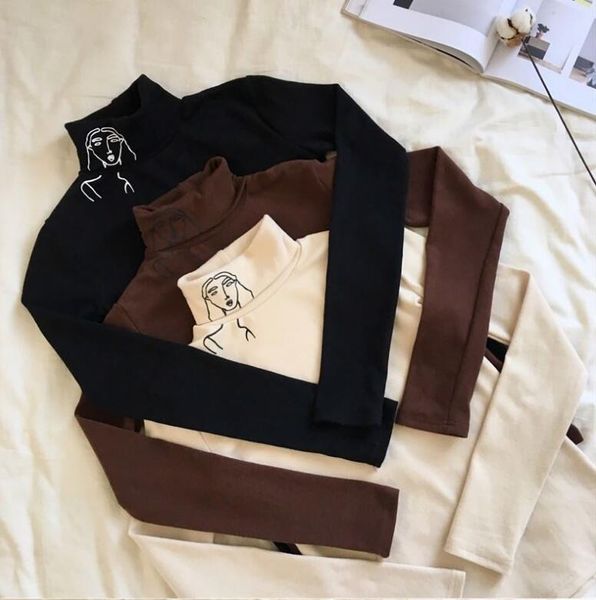 autumn new high collar long sleeve retro slim printed t-shirt female 210302, White
autumn new high collar long sleeve retro slim printed t-shirt female 210302, White