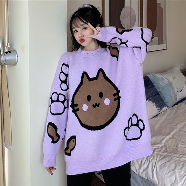 2021 autumn new style cartoon cat jacquard knitted round neck long-sleeved fashion loose thick mid-length sweater women g7fp, White;black
2021 autumn new style cartoon cat jacquard knitted round neck long-sleeved fashion loose thick mid-length sweater women g7fp, White;black