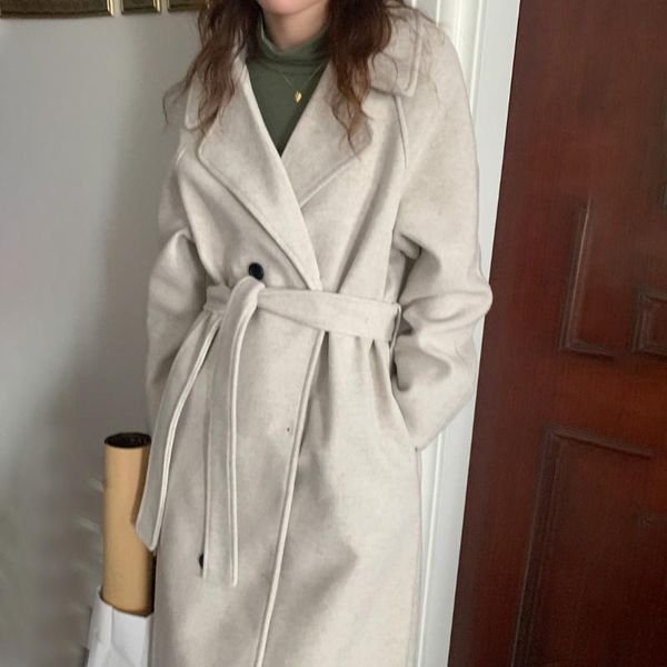 women's wool & blends 2021 winter vintage women long coat with belt double breasted lapel collar woolen overcoat female loose ladies ou, Black
women's wool & blends 2021 winter vintage women long coat with belt double breasted lapel collar woolen overcoat female loose ladies ou, Black