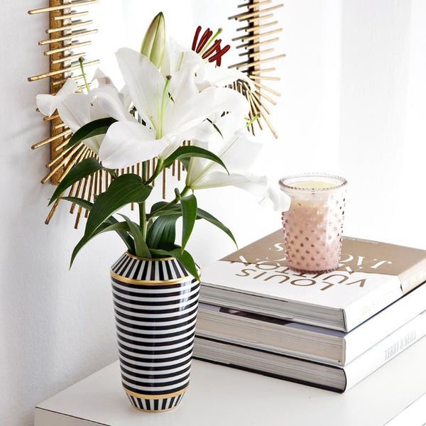 vases classic black and white gold stripe ceramic flower vase for home living room office wedding soft ornament decoration accessories
vases classic black and white gold stripe ceramic flower vase for home living room office wedding soft ornament decoration accessories