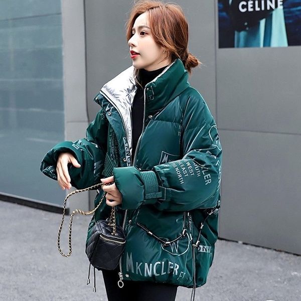fashion wash bright face down cotton clothes women's middle and long 2020 winter new korean loose stand collar thickened coat, Black
fashion wash bright face down cotton clothes women's middle and long 2020 winter new korean loose stand collar thickened coat, Black