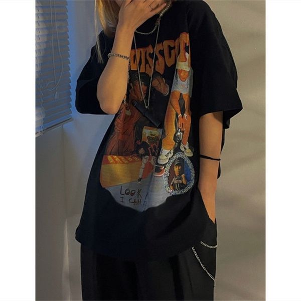 202 summer fashion brand high street hip hop portrait printed cotton short sleeve t-shirt women's loose fried street top, White;black
202 summer fashion brand high street hip hop portrait printed cotton short sleeve t-shirt women's loose fried street top, White;black