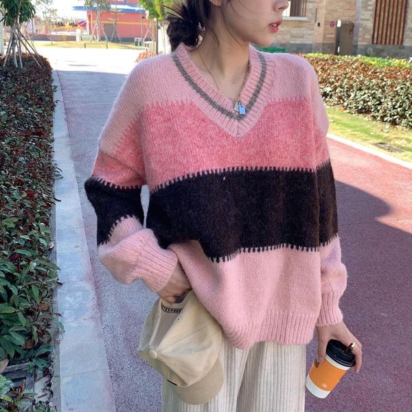 women's sweaters knitted pink wool mohair women winter 2021 loose lazy female v-neck oversized pullovers outerwear warm knitwear jumper, White;black
women's sweaters knitted pink wool mohair women winter 2021 loose lazy female v-neck oversized pullovers outerwear warm knitwear jumper, White;black