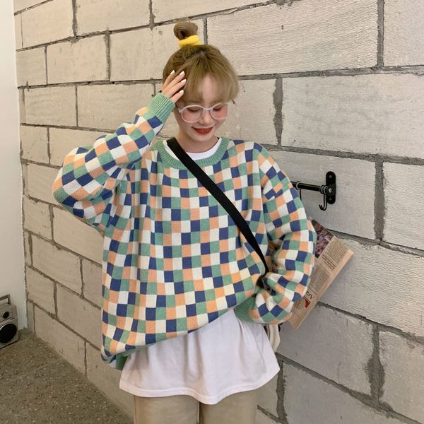 2021 new autumn college style loose casual long-sleeved plaid contrast knitted round neck sweater simple personality 7dvo, White;black
2021 new autumn college style loose casual long-sleeved plaid contrast knitted round neck sweater simple personality 7dvo, White;black