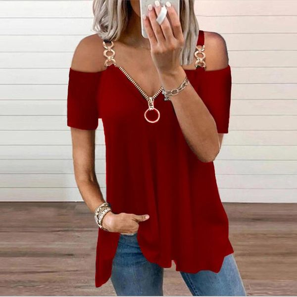 women's t-shirt summer women chain strap 2021 femme trim cold shoulder v-neck zipper short sleeve elegant ladies clothe tunic, White
women's t-shirt summer women chain strap 2021 femme trim cold shoulder v-neck zipper short sleeve elegant ladies clothe tunic, White