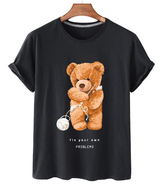 women's t-shirt knitting yarn cute bear print cotton short-sleeved o-neck loose casual ladies oversized men and women s-3xl, White
women's t-shirt knitting yarn cute bear print cotton short-sleeved o-neck loose casual ladies oversized men and women s-3xl, White