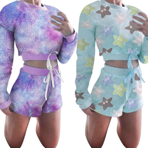 2 pcs women casual style outfits, star/tie-dye print ribbon long sleeve round neck crop + high waist shorts, White;black
2 pcs women casual style outfits, star/tie-dye print ribbon long sleeve round neck crop + high waist shorts, White;black