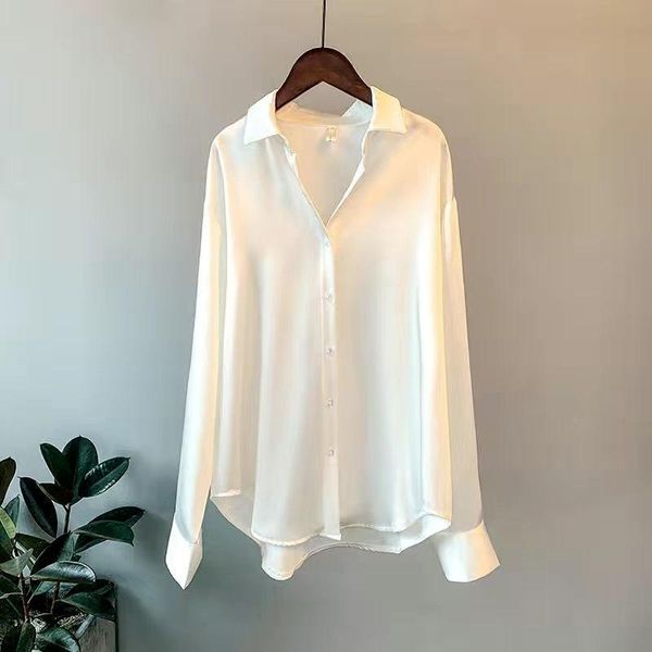 women's blouses & shirts satin summer casual button shirt women chiffon long solid color ladies loose design korean ladie sleeved, White
women's blouses & shirts satin summer casual button shirt women chiffon long solid color ladies loose design korean ladie sleeved, White