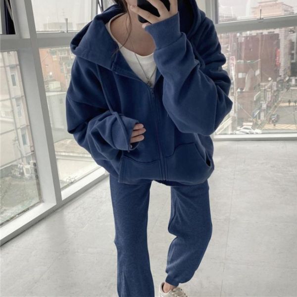 women's hoodies & sweatshirts tracksuit autumn winter solid pocket zipper loose casual fleece warm hooded and pants 2 pieces sets, Black
women's hoodies & sweatshirts tracksuit autumn winter solid pocket zipper loose casual fleece warm hooded and pants 2 pieces sets, Black