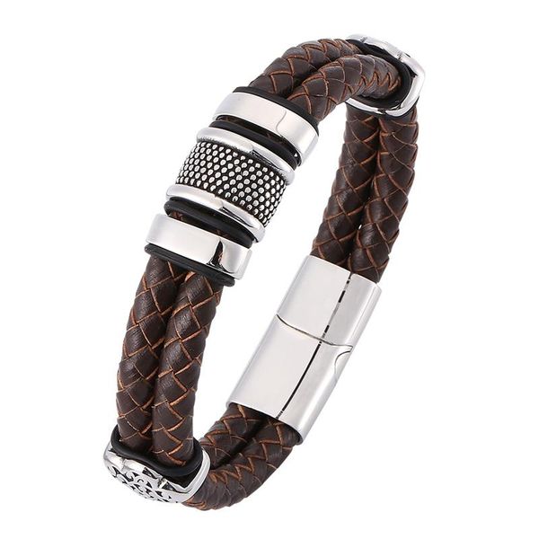 charm bracelets fashion men jewelry vintage brown double braided leather bracelet s.steel punk bangle male wristband gift sp0378, Golden;silver
charm bracelets fashion men jewelry vintage brown double braided leather bracelet s.steel punk bangle male wristband gift sp0378, Golden;silver