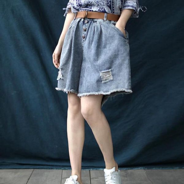 women's jeans fairynatural summer loose leisure korean fashion elastic waist wide leg shorts 2021 pockets streetwear women hole denim, Blue
women's jeans fairynatural summer loose leisure korean fashion elastic waist wide leg shorts 2021 pockets streetwear women hole denim, Blue