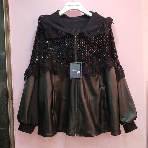 autumn 2021 new european women's fashion splicing pu leather mid length women's coat fashion, Black;brown
autumn 2021 new european women's fashion splicing pu leather mid length women's coat fashion, Black;brown