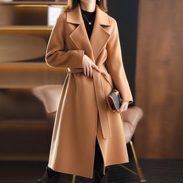 women's wool & blends coat long 2021 autumn and winter solid belt suit collar, Black
women's wool & blends coat long 2021 autumn and winter solid belt suit collar, Black
