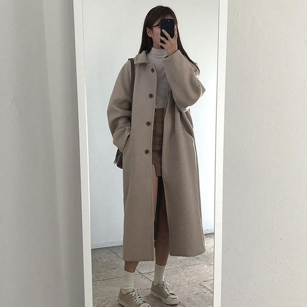 women's wool & blends long office lady solid full loose 2021 fashion women autumn winter korean single blend coat outwear overcoats, Black
women's wool & blends long office lady solid full loose 2021 fashion women autumn winter korean single blend coat outwear overcoats, Black