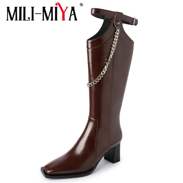 boots mili-miya metal chain square toe knee high women chunky heels leather strap buckle night club shoes, Black
boots mili-miya metal chain square toe knee high women chunky heels leather strap buckle night club shoes, Black