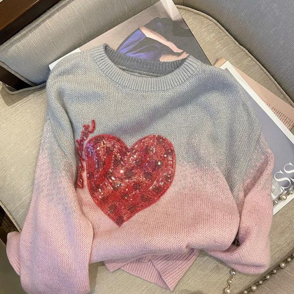 women's sweaters ladies long sleeve o-neck sweater knitted korean love casual 2021 fall/winter sequin pattern aesthetic pullover, White;black
women's sweaters ladies long sleeve o-neck sweater knitted korean love casual 2021 fall/winter sequin pattern aesthetic pullover, White;black