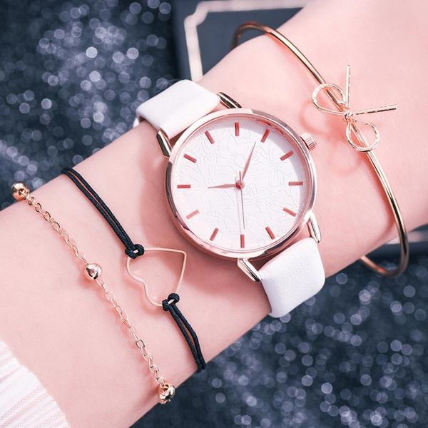 wristwatches fashion leather sports watches with 4pcs/set bangle quartz clock casual strip flowers dial wristwatch relogio, Slivery;brown
wristwatches fashion leather sports watches with 4pcs/set bangle quartz clock casual strip flowers dial wristwatch relogio, Slivery;brown