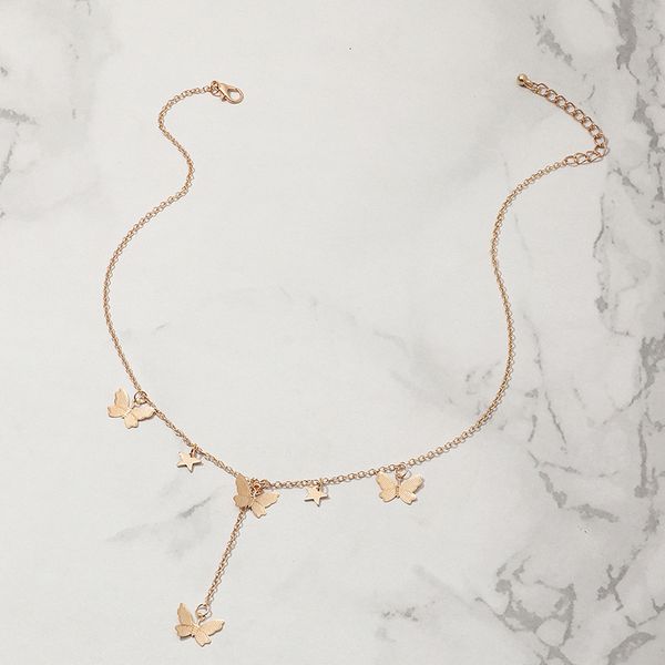 nz1762 jewelry popular butterfly short necklace personality five pointed star clavicle chain, Silver
nz1762 jewelry popular butterfly short necklace personality five pointed star clavicle chain, Silver
