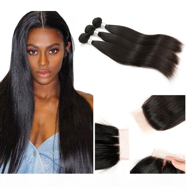 straight virgin hair 3 bundles with 4*4 lace closure 9a brazilian human hair weave bundles with silk base closure middle three part, Black
straight virgin hair 3 bundles with 4*4 lace closure 9a brazilian human hair weave bundles with silk base closure middle three part, Black