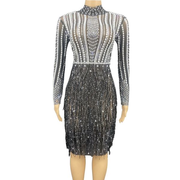 sparkly rhinestone pearl fringes short dress women evening prom party birthday dresses tassel stage wear dance costume, Black;red
sparkly rhinestone pearl fringes short dress women evening prom party birthday dresses tassel stage wear dance costume, Black;red