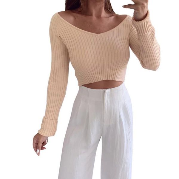 women's sweaters utumn winter women asolid color slim long-sleeved cropped navel v collar bottom knit sweater, White;black
women's sweaters utumn winter women asolid color slim long-sleeved cropped navel v collar bottom knit sweater, White;black