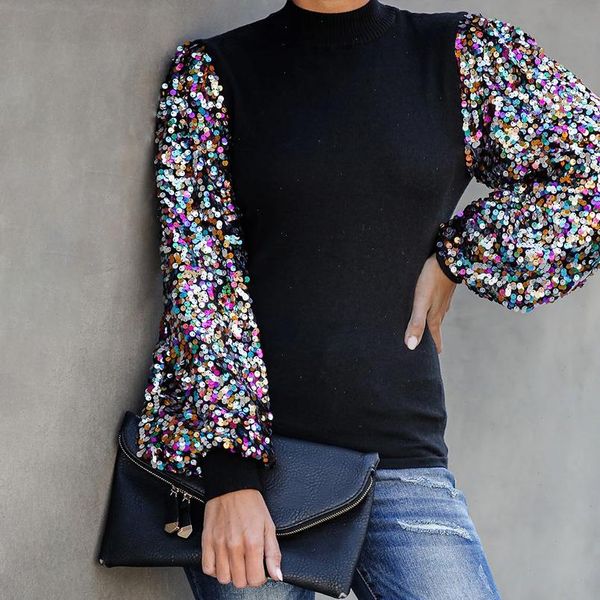 bling sequins lady blouses long sleeve patchwork turtleneck lantern sleeve women blouses and shirt autumn party office, White
bling sequins lady blouses long sleeve patchwork turtleneck lantern sleeve women blouses and shirt autumn party office, White