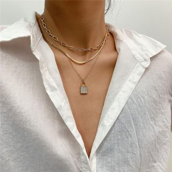 3pcs/lot trendy gold silver color chain crystal lock multilayer necklace for women girl metal geometric pendant necklaces
3pcs/lot trendy gold silver color chain crystal lock multilayer necklace for women girl metal geometric pendant necklaces