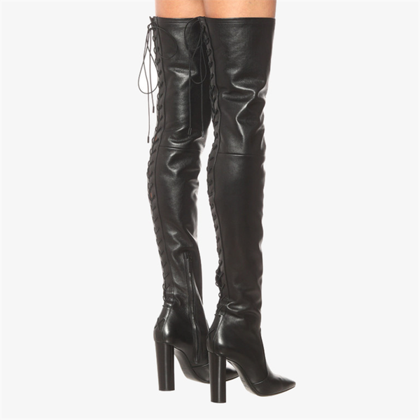 boots over the knee women genuine leather high heel female pointed toe fashion lace up quality, Black
boots over the knee women genuine leather high heel female pointed toe fashion lace up quality, Black