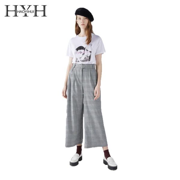 women's pants & capris hyh haoyihui high waist slim waistband gray plaid nine points pleated wide tube, Black;white
women's pants & capris hyh haoyihui high waist slim waistband gray plaid nine points pleated wide tube, Black;white
